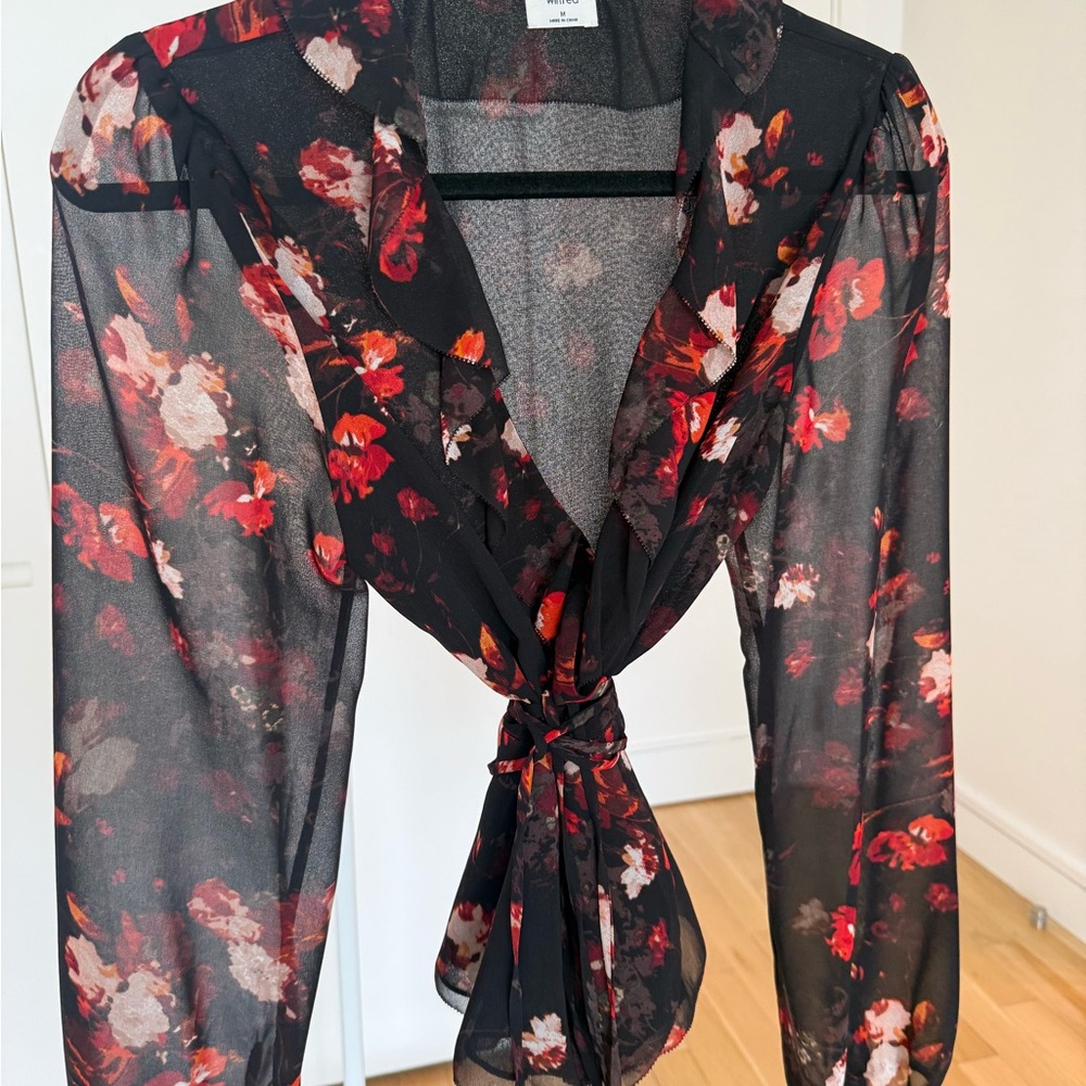 Aritzia Floral Sheer Black and Red Women's Top